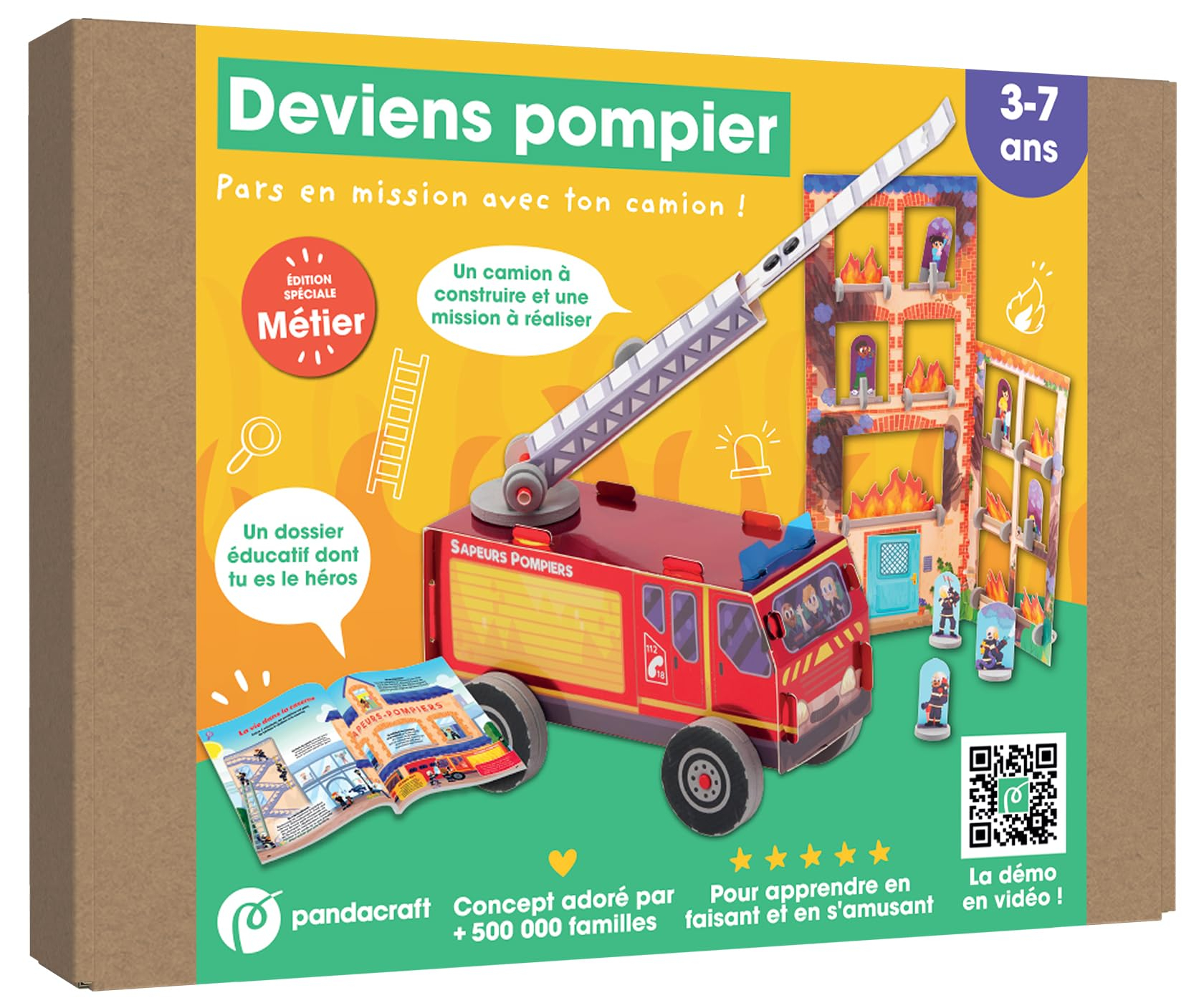 Deviens pompier : Kit Pandacraft 3-7 ans : Deviens pompier pour sauver un immeuble des flammes !