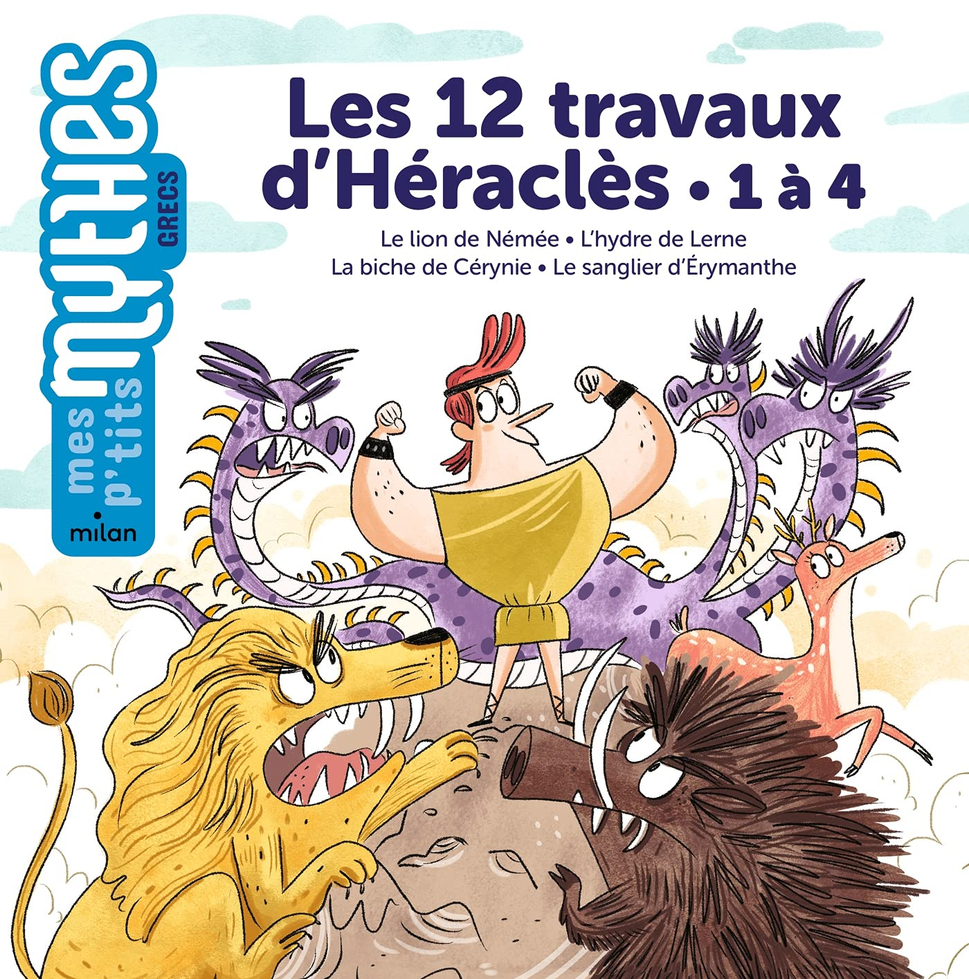 Les 12 travaux d'Héraclès. 1 à 4 : le lion de Némée, l'hydre de Lerne, la biche de Cérynie, le sangl