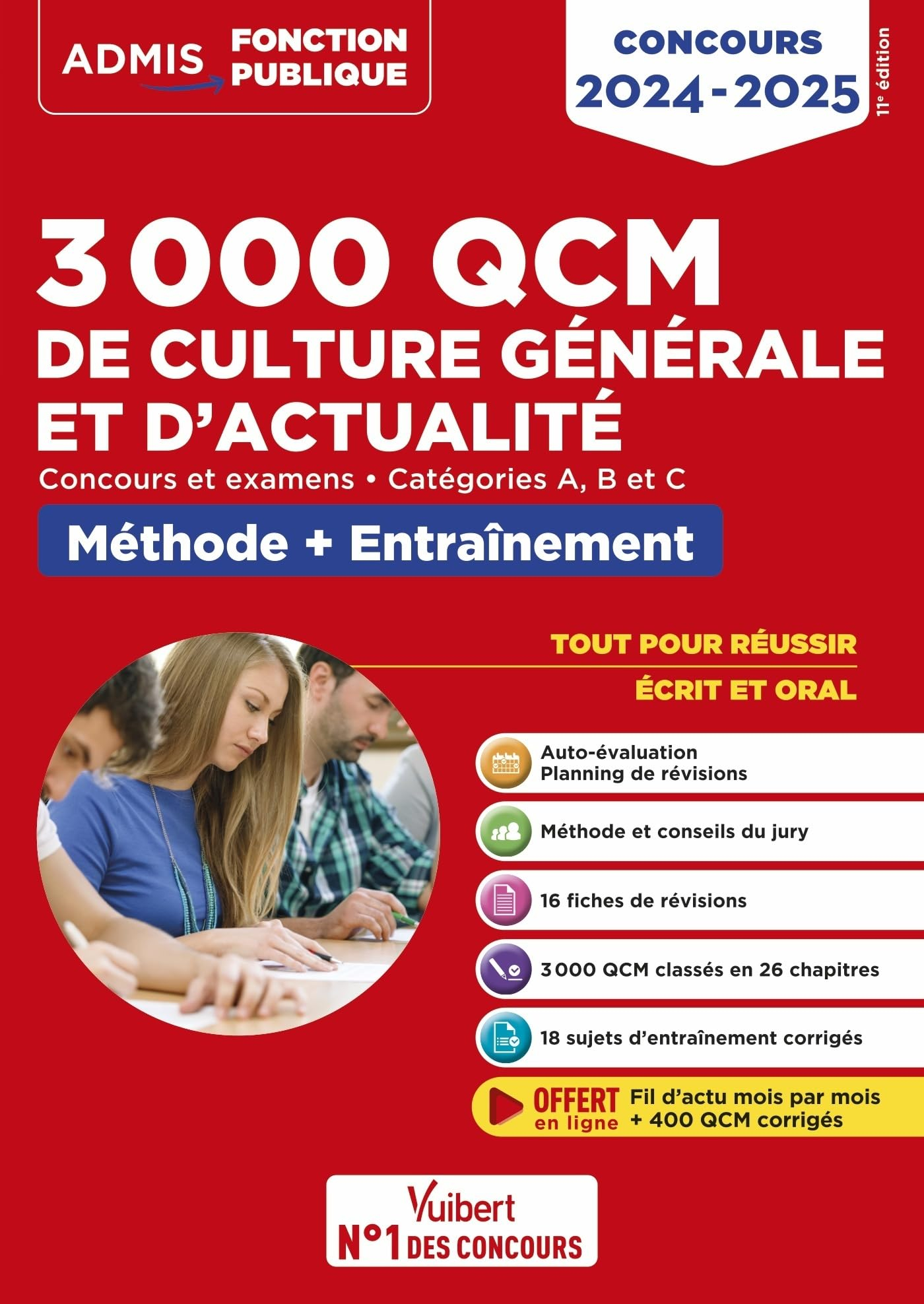 3.000 QCM de culture générale et d'actualité : concours et examens, catégories A, B et C : méthode +