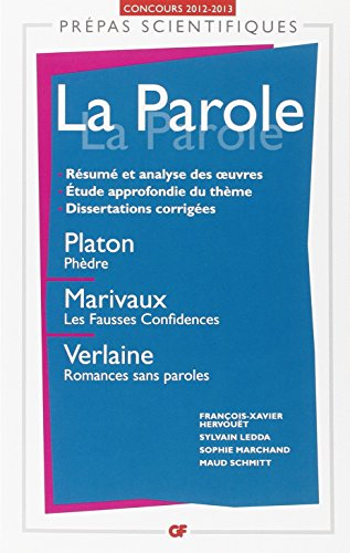La parole : Platon, Phèdre ; Marivaux, Les fausses confidences ; Verlaine, Romances sans paroles : c