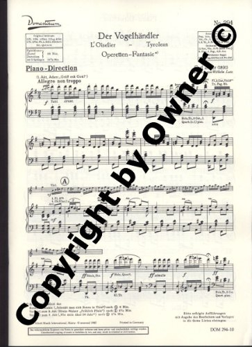 der vogelhändler - operetten-fantasie - orchestre de salon - direction de piano - dom 294-10