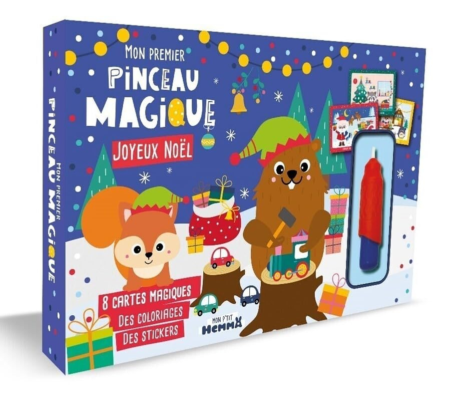 Mon P'tit Hemma : Mon premier pinceau magique : Joyeux Noël - 8 cartes magiques - Des coloriages - D