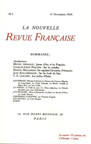 fac-similés des deux numéros 1 de «la nouvelle revue française»: (15 novembre 1908 - 1?? février 190