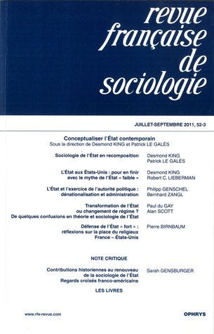 Revue française de sociologie, n° 52-3. Conceptualiser l'Etat contemporain