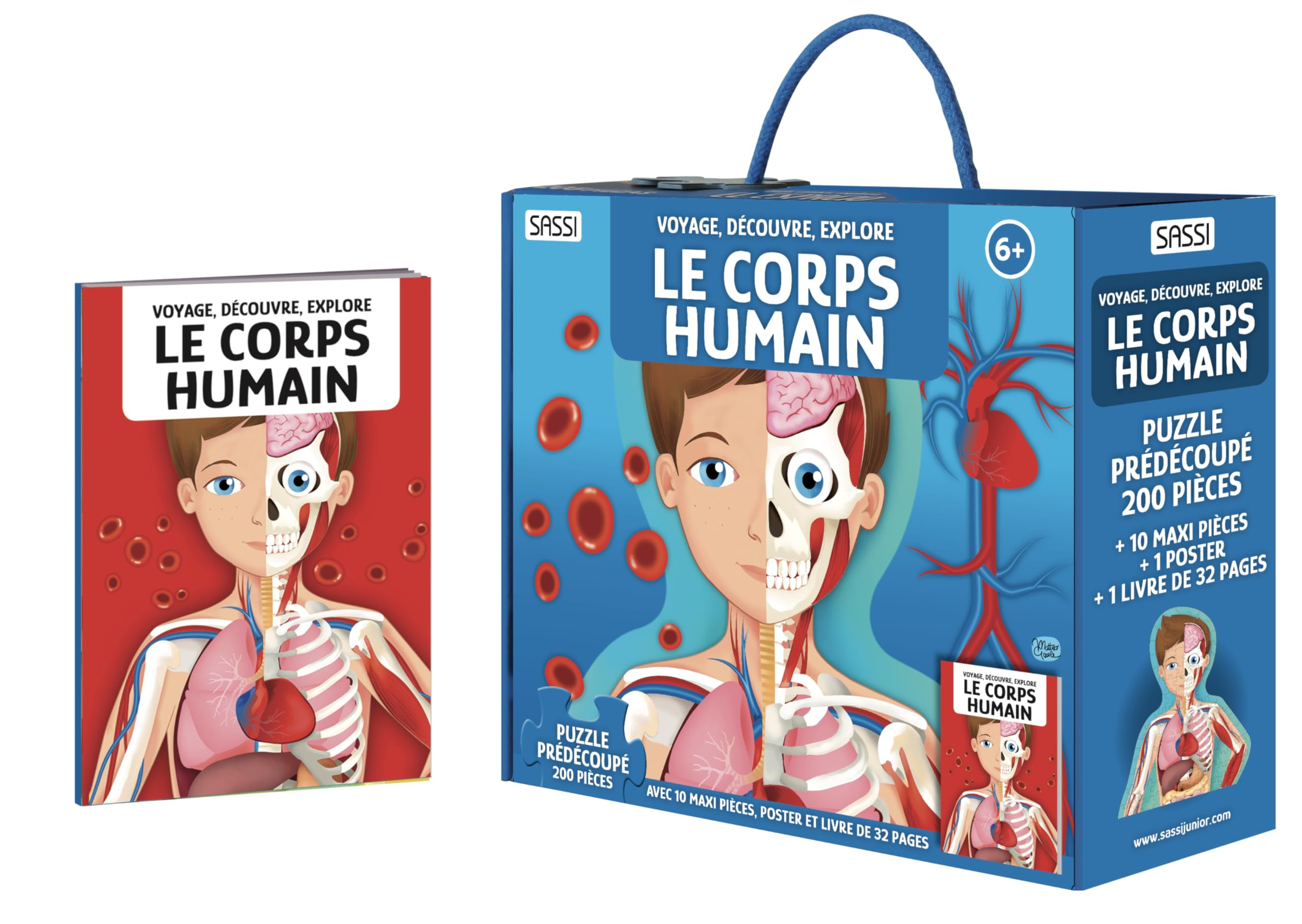 Voyage, découvre, explore. Le corps humain : puzzle prédécoupé 200 pièces avec 10 maxi pièces, 1 pos