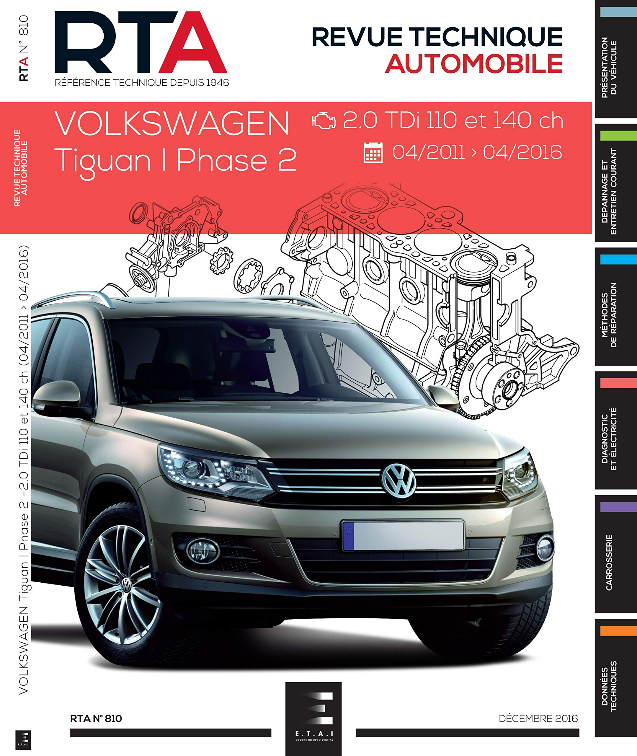 Revue technique automobile, n° 810. Volkswagen Tiguan I phase 2 : 2.0 TDi 110 et 140 ch : 04.2011-04