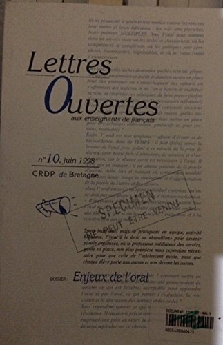 Lettres ouvertes aux enseignants de français nø10 juin 98