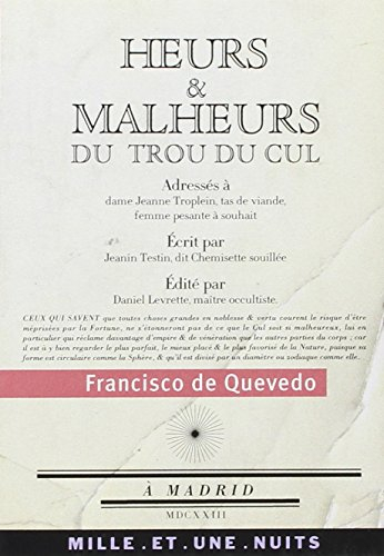 Heurs et malheurs du trou du cul. Poèmes satiriques et burlesques
