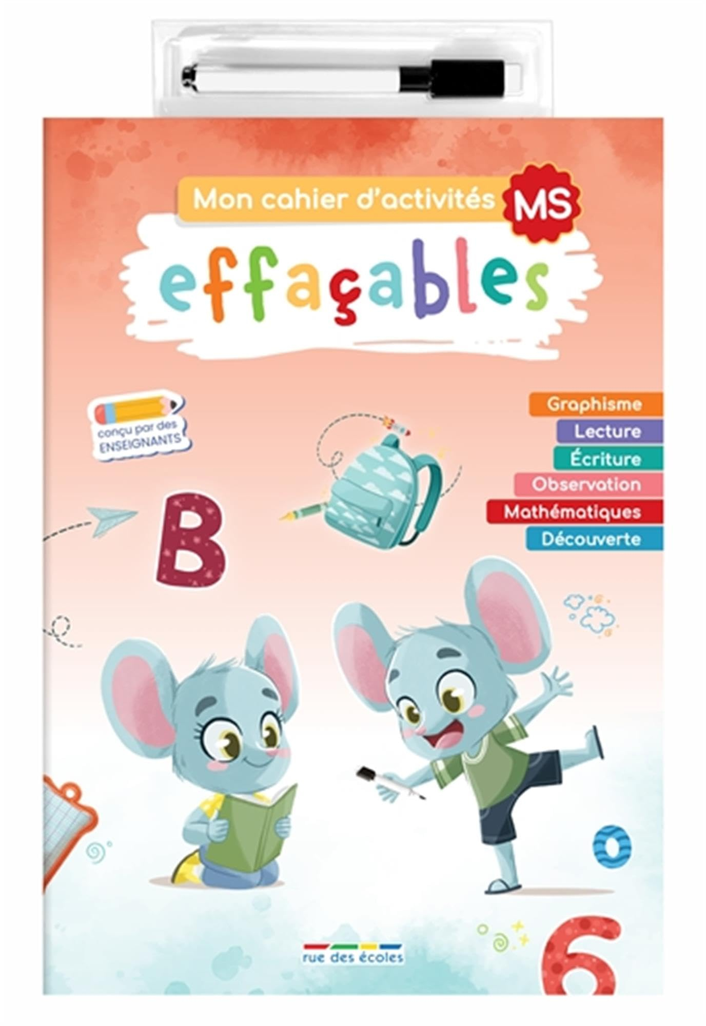 Mon cahier d'activités effaçables, MS : graphisme, lecture, écriture, observation, mathématiques, dé