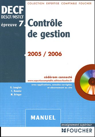 Contrôle de gestion : épreuve n° 7, DECF, DESCF, MSTCF, MSG : manuel