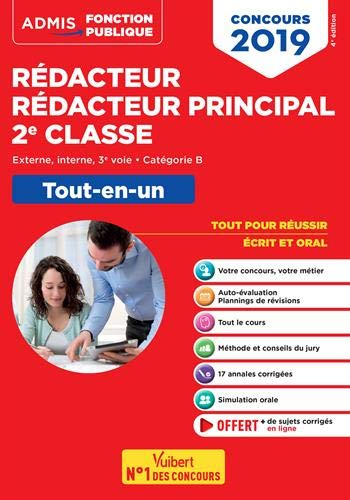 Rédacteur, rédacteur principal 2e classe, concours 2019 : externe, interne, 3e voie, catégorie B : t