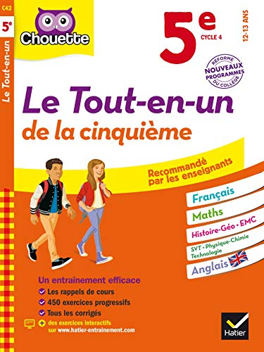 Le tout-en-un de la cinquième, cycle 4, 12-13 ans : français, maths, histoire géo, EMC, SVT, physiqu