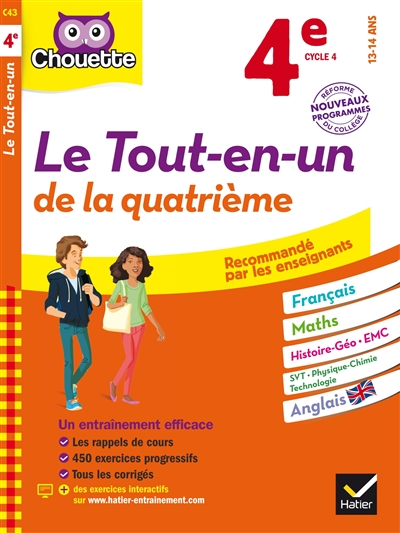 Le tout-en-un de la quatrième, cycle 4, 13-14 ans : français, maths, histoire géo, EMC, SVT, physiqu