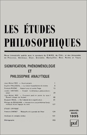 Etudes philosophiques (Les). Significations, phénoménologie et philosophie analytique