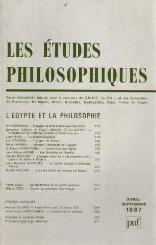 Etudes philosophiques (Les), n° 2-3. L'Egypte et la philosophie