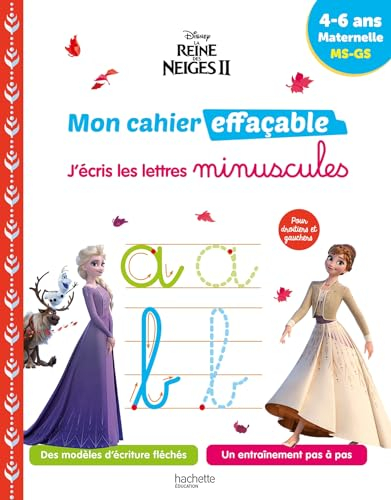 La reine des neiges 2 : mon cahier effaçable, j'écris les lettres minuscules : 4-6 ans, maternelle, 