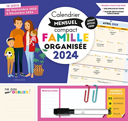 Calendrier compact mensuel famille organisée 2024