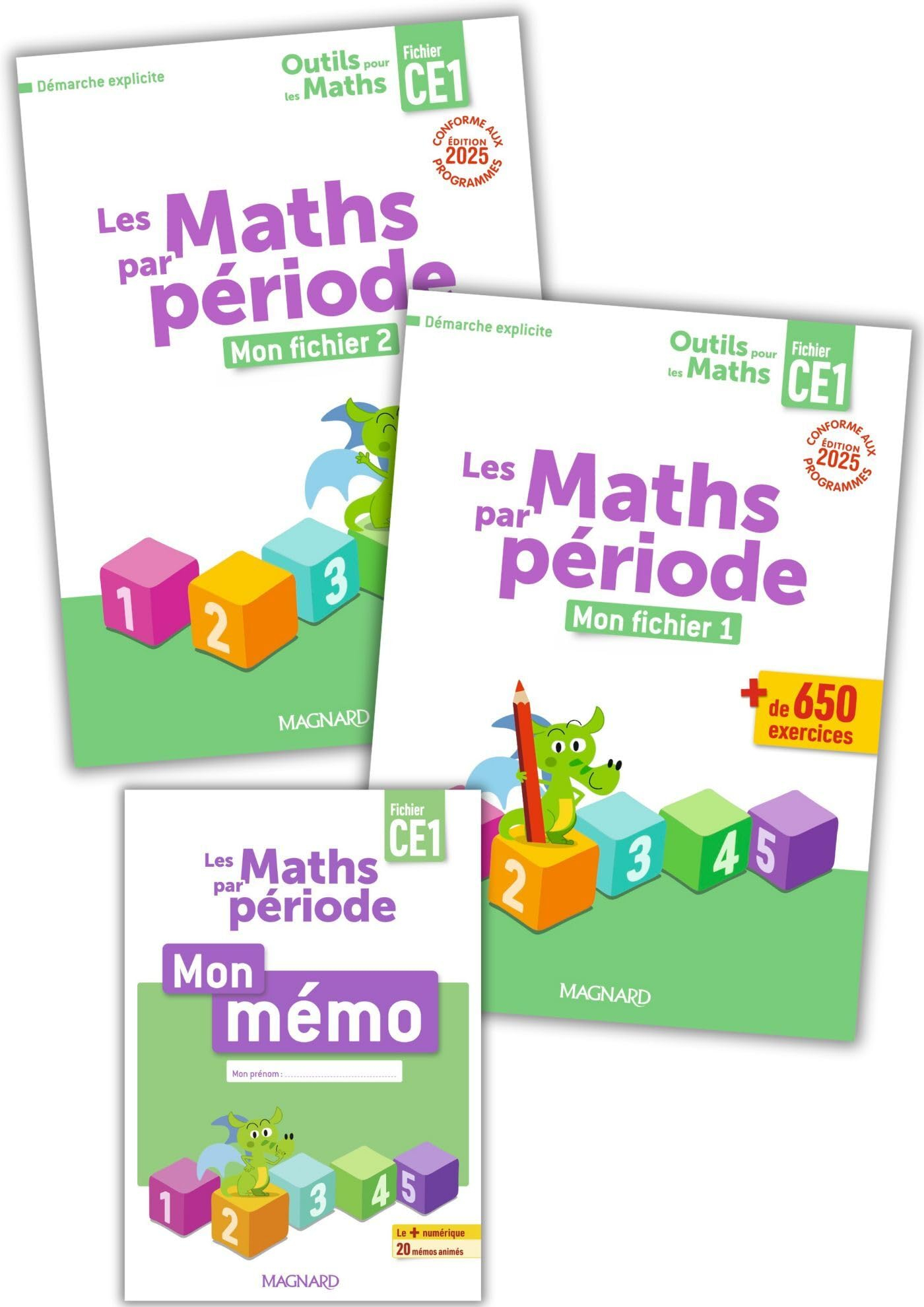 Les maths par période CE1 : mon fichier 1 + mon fichier 2 + mon mémo : démarche explicite, conforme 