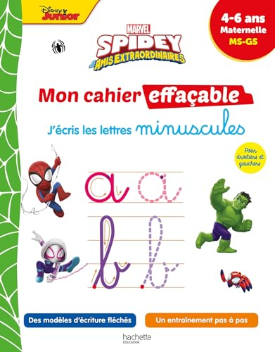 Spidey et ses amis extraordinaires : mon cahier effaçable, j'écris les lettres minuscules : 4-6 ans,