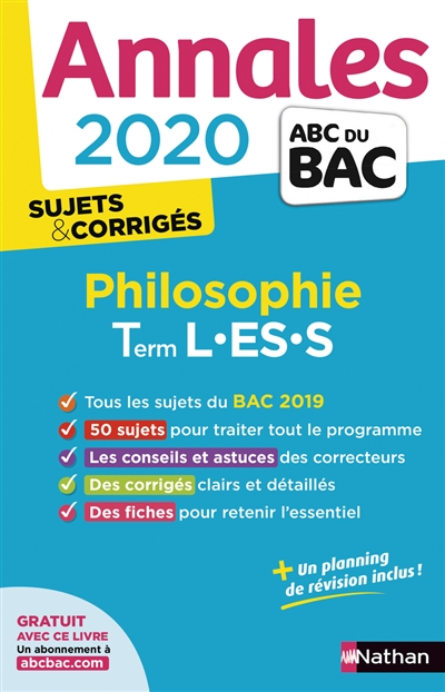 Philosophie terminale L, ES, S : annales bac 2020, sujets & corrigés
