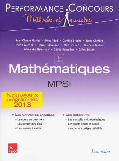 Mathématiques MPSI 1re année : nouveaux programmes 2013