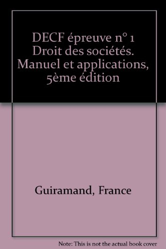 decf épreuve n, 1 droit des sociétés. manuel et applications, 5ème édition
