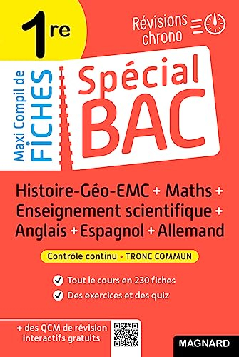 Maxi compil de fiches, contrôle continu, tronc commun 1re : histoire géo EMC + maths + enseignement 