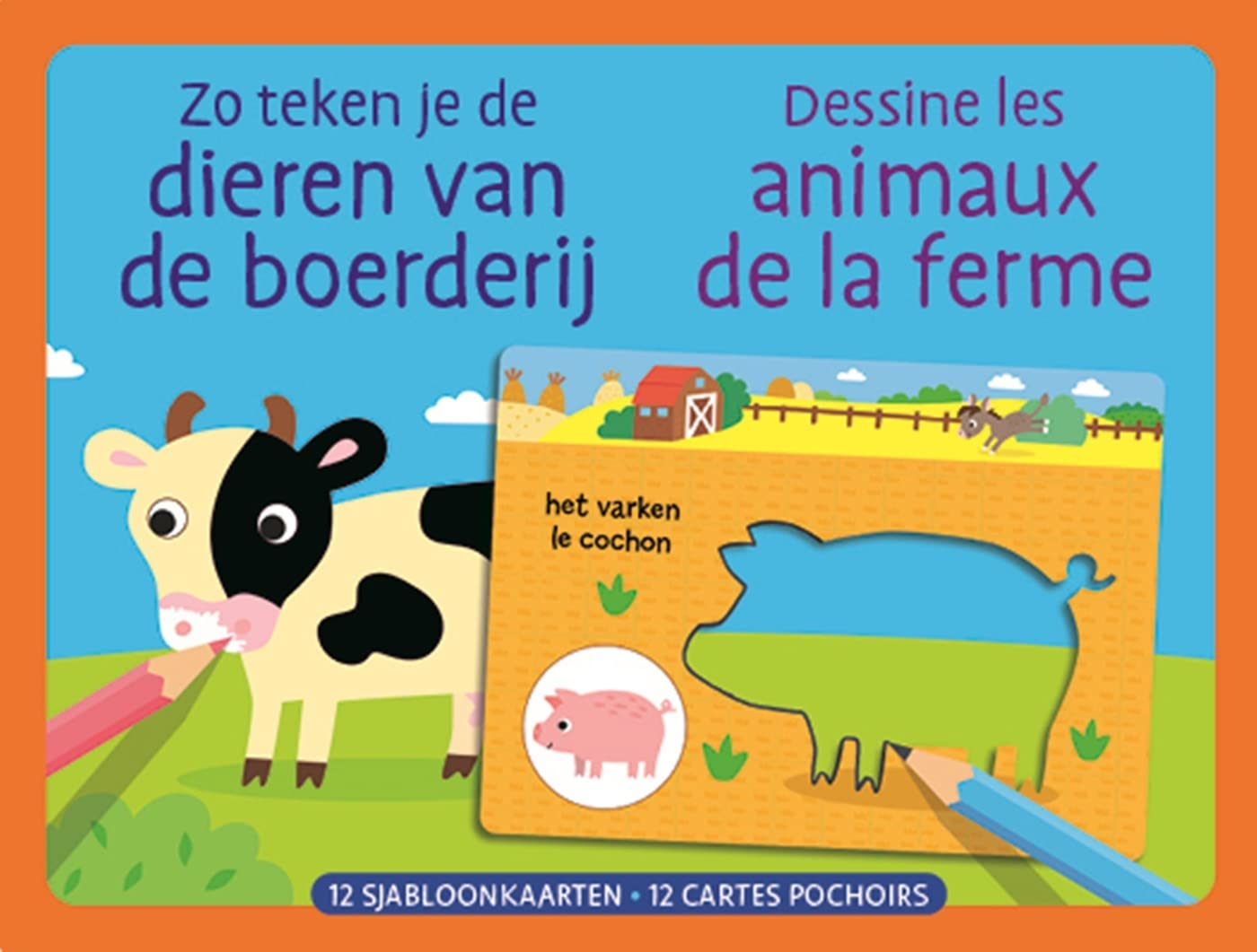 Zo teken je de dieren van de boerderij : 12 sjabloonkaarten. Dessine les animaux de la ferme : 12 ca