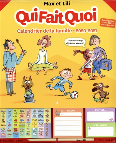 Max et Lili, qui fait quoi : calendrier de la famille, 2020-2021 : tout organiser d'août 2020 à déce