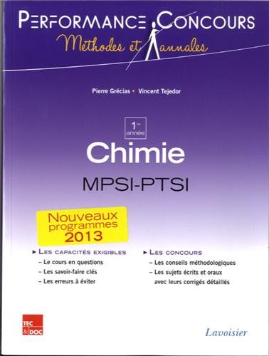 Chimie MPSI-PTSI 1re année : les capacités exigibles, les concours