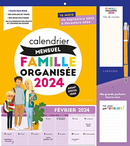 Calendrier mensuel Famille organisée 2024