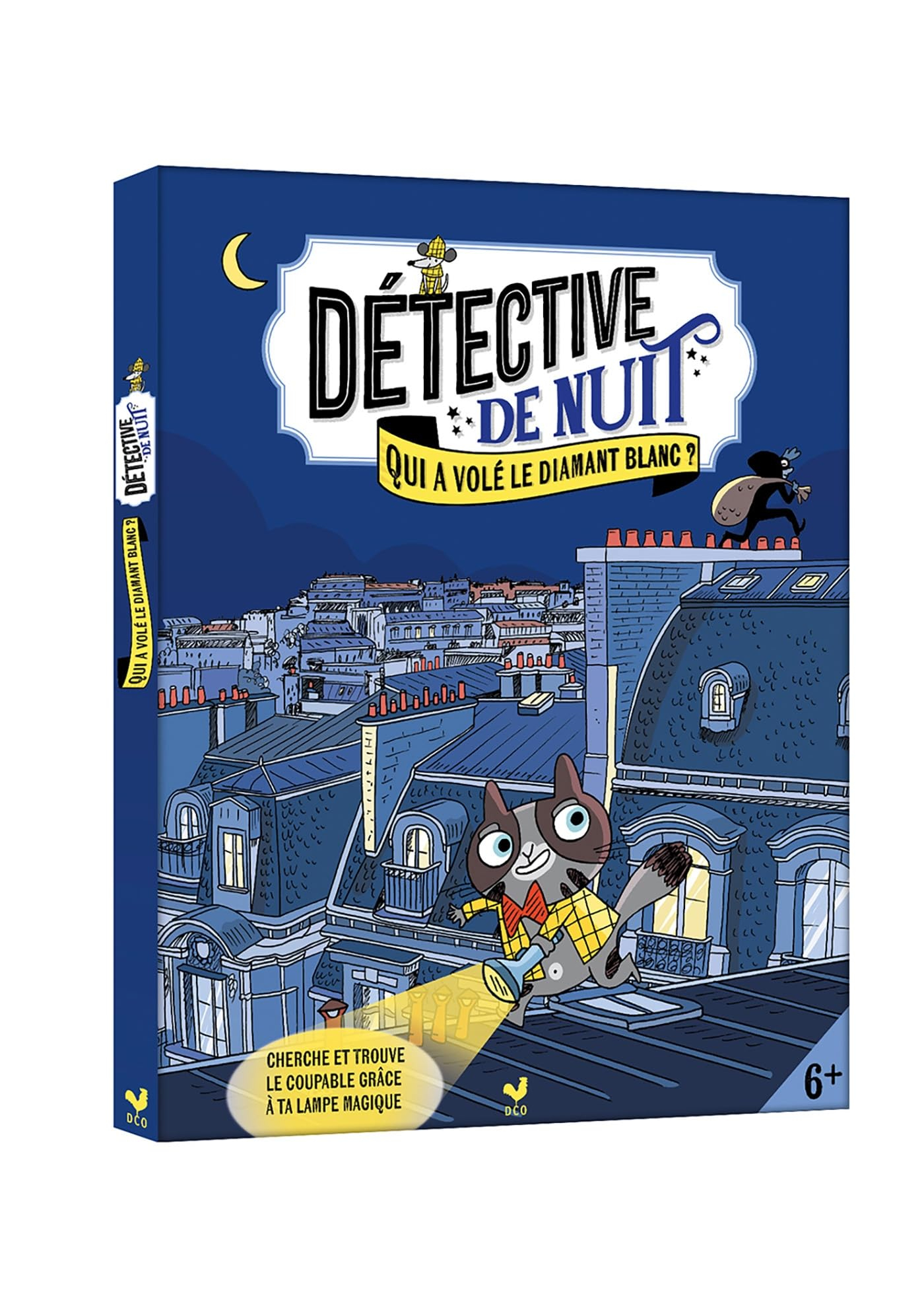 Détective de nuit : qui a volé le diamant blanc ? : cherche et trouve le coupable grâce à ta lampe m