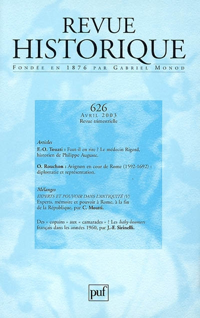 Revue historique, n° 626