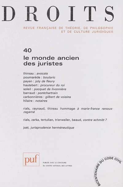 Droits, n° 40. Le monde ancien des juristes
