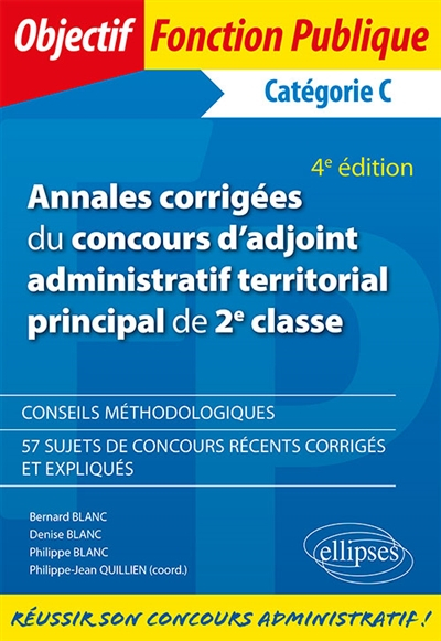 Annales corrigées du concours d'adjoint administratif territorial principal de 2e classe, catégorie 
