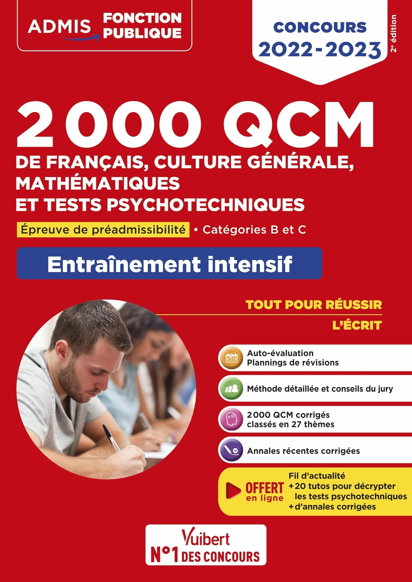 2.000 QCM de français, culture générale, mathématiques et tests psychotechniques : épreuve de préadm