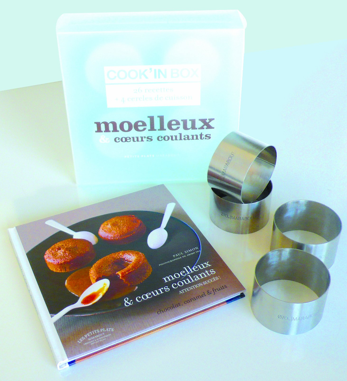 Cook'in box. Moelleux & coeurs coulants : 26 recettes + 4 cercles de cuisson