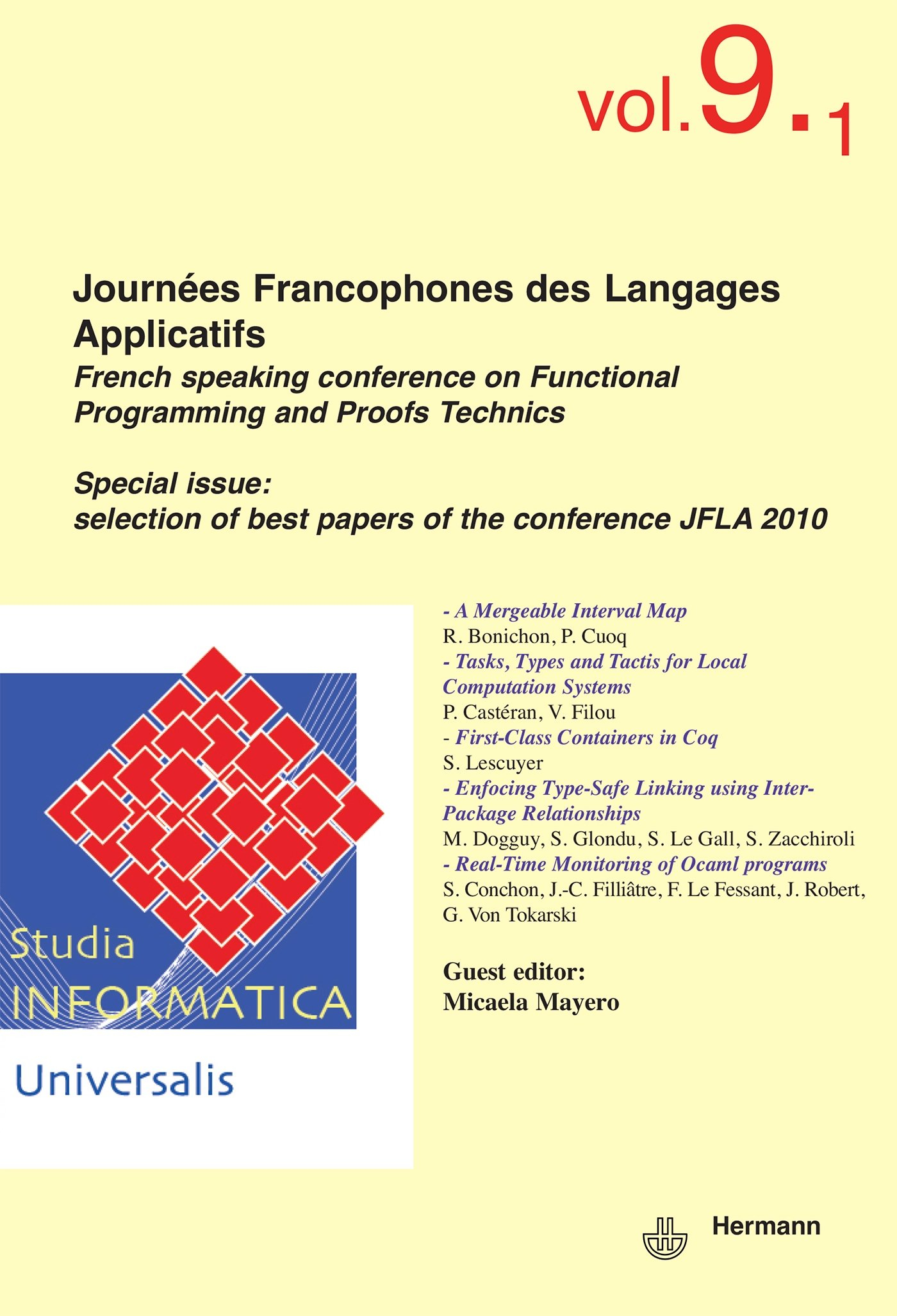 Studia informatica universalis, n° 9.1. Journées francophones des langages applicatifs