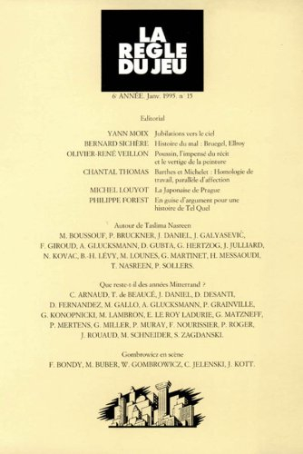 Règle du jeu (La), n° 15. Autour de Taslima Nasreen. Que reste-t-il des années Mitterrand ?