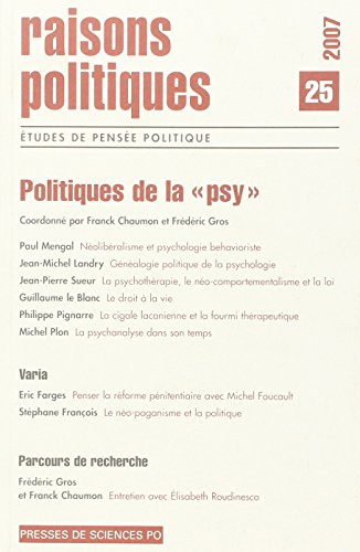 Raisons politiques, n° 25. Politiques de la psy