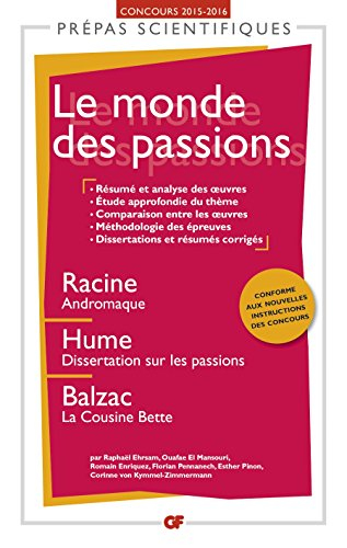 Le monde des passions : Racine, Andromaque ; Hume, Dissertation sur les passions ; Balzac, La cousin