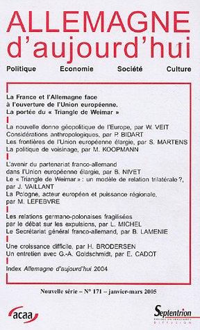 allemagne d'aujourd'hui, n, 171, janvier-mars : la france et l'allemagne face à l'ouverture de l'uni