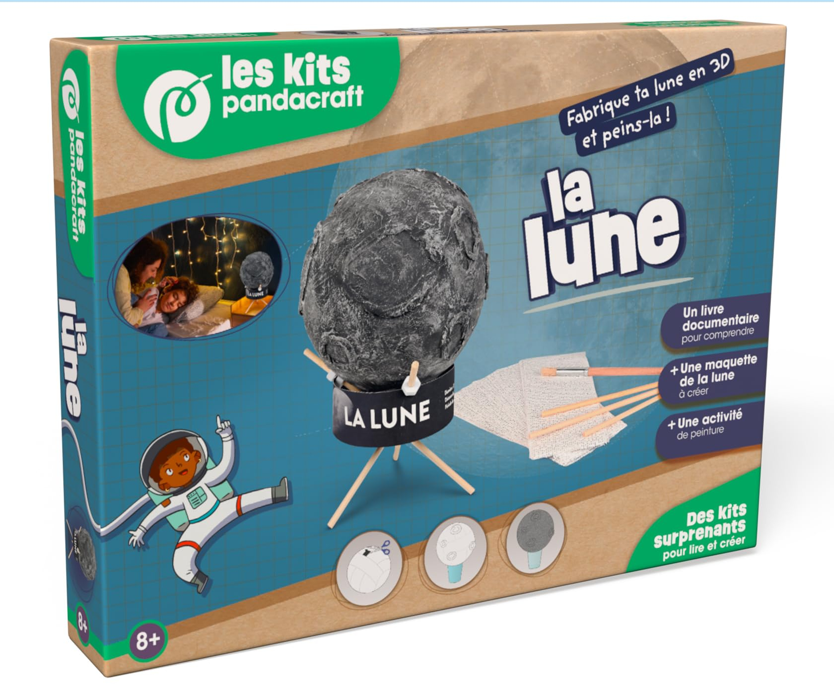 La Lune : Kit Pandacraft dès 8 ans : Fabrique ta Lune en 3D et peins-là !