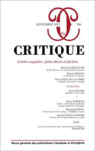 Critique 906 : Contre-enquêtes : faits divers et fiction: Novembre 2022