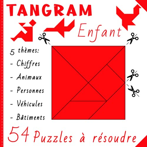 Tangram Enfant | 54 Puzzles à résoudre: Découpe les formes et essaye de résoudre les casse-têtes | A