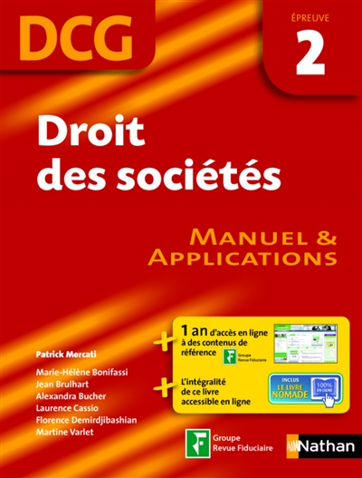 Droit des sociétés, DCG, épreuve 2 : manuel & applications