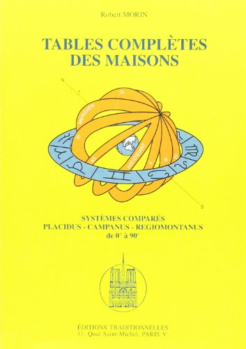 Tables complètes des maisons : systèmes comparés Placidus-Campanus-Regiomontanus, de 0° à 90°