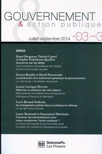 gouvernement & action publique, volume 3 n, 3, juillet-septembre 2014 :