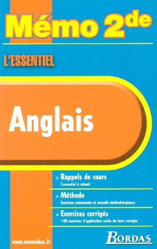 Anglais, Mémo 2de : rappels de cours, méthode, exercices corrigés