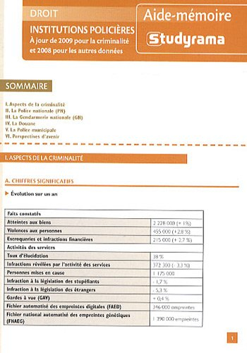 Institutions policières : à jour de 2009 pour la criminalité et 2008 pour les autres données